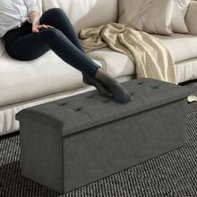 43" Dark Gray Folding Storage Ottoman Foot Stool Bench Chest W/Flipping Lid - 深灰色 - 查看 2