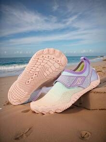 Kids Summer New Aqua Shoes, Fashionable Print, Breathable Mesh Upper, Low-Top Hook And Loop Closure, Quick-Dry Barefoot, Girls Beach/Swimming Shoes, Rubber Non-Slip Sole, Outdoor Cycling, Indoor Fitness Yoga Running Jumping Multifunctional Training Shoes - Mauve Purple - View 4