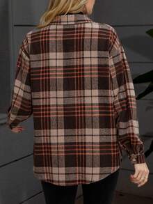 Vintage gebürstetes, verstärktes kariertes Langarmhemd, geeignet für den täglichen Arbeitsweg, locker geschnitten - Kaffeebraun - Übersicht 6