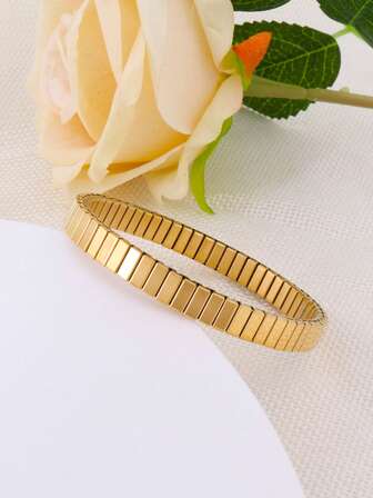 1件优雅简约不锈钢弹力手链，可调节手镯，日常佩戴饰品礼品