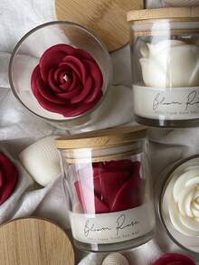 1pc Rose Glass Candle, Elegant Atmosphere Candle, Fragrant Home Decor Candle, Rose Scented Candle, Rose Candle Gift For Her, Soy Wax Scented Candle, Cute Floral Shaped Scented Candle, Suitable For Room Decor, Aesthetic Decoration, Valentine's Day, Holiday/Birthday Gift, Fragrance Candle, Bedroom Ambiance Candle, Adding Color To Your Life - Multicolor - View 4