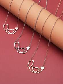 1 pieza Collar con colgante de corazón de acero inoxidable, de moda y versátil, no se desvanece, estilo europeo y americano