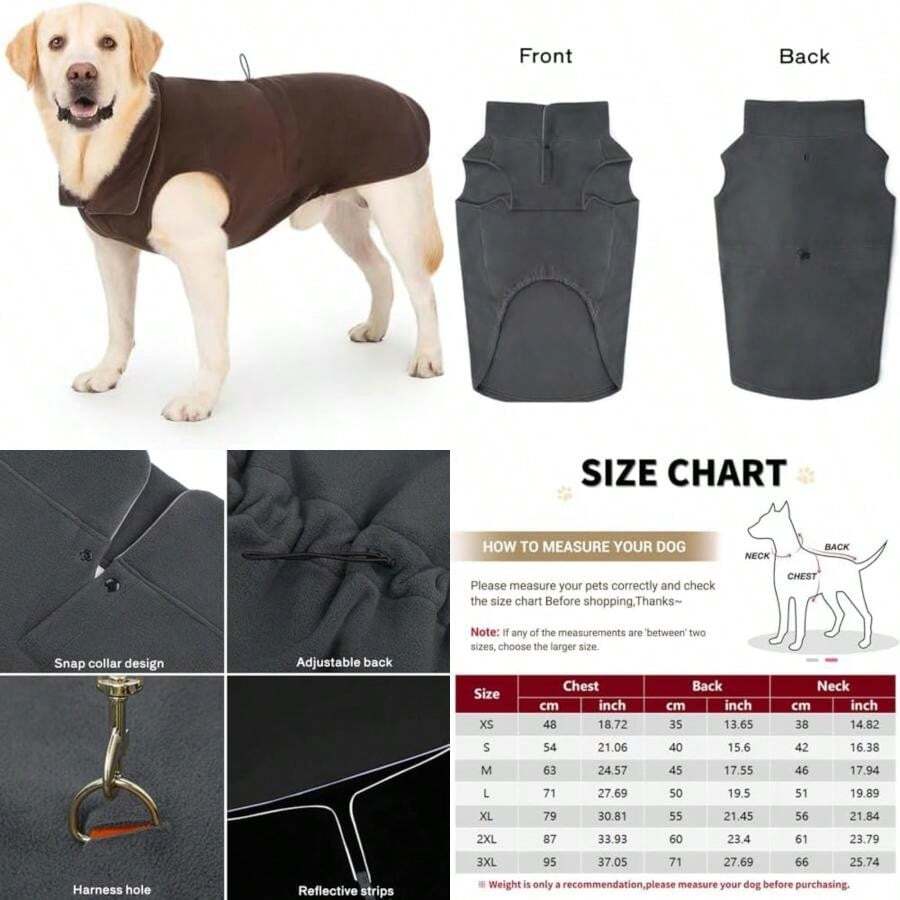 Chaleco Polar para Perro, Suéter Cálido, Chaqueta Polar, Abrigos de Invierno con Ropa Reflectante para Clima Frío(Brown XL) - Multicolor - Ver 1
