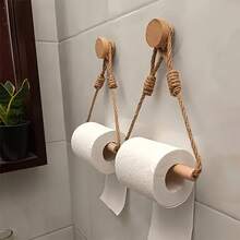 1 Piece Bohemian Style Wall-Mounted Paper Towel Holder, Farmhouse Natural Bathroom Accessory, Can Hold 2 Rolls, Self-Adhesive Installation, Modern Minimalist Design, Wooden Embellishments, Durable Material - 1個 - 查看 2