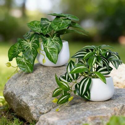 2 pezzi/set Mini piante verdi artificiali in vasi, piante finte piccole e carine da 15 cm, adatte per la decorazione della casa, ufficio interno, tavolo da pranzo, casa, bagno, accessori per la casa, decorazioni fai-da-te, decorazione per soggiorno e camera da letto, effetto fresco e naturale