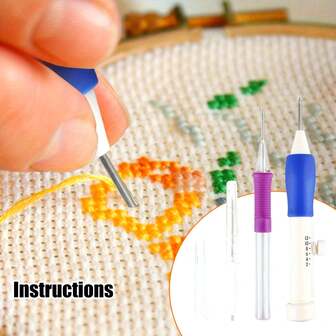  EDCUEBE7 2/6 9件套刺绣戳针套装，带盒，包含戳针、魔术针、绣笔、十字绣套件 - DIY针尖工具，适用于刺绣穿线器DIY缝纫工艺套件