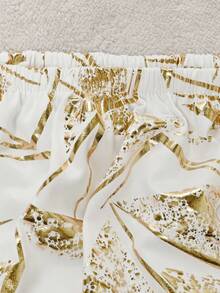 1pc White & Gold Geometric Low Back Chair Cover, Classic Minimalist Design, Stretchy Removable Washable Chair Slipcover, Suitable For Hotel, Restaurant, Front Desk, Office Stool, Black - Multicolor - View 7