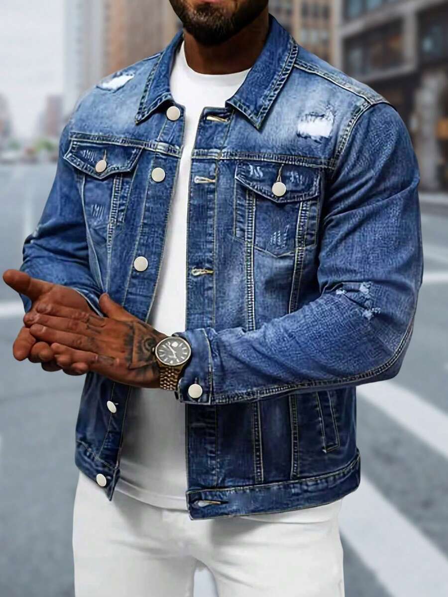 A Stylish Distressed Denim Jacket That Pairs Well With Everything - Blue - View 1