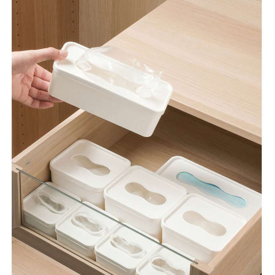 Cutie de depozitare pentru măști dintr-o singură piesă (mărimi mici, medii și mari), filtru de bucătărie, mănuși de bucătărie de unică folosință, folie alimentară și cutie mică de depozitare montată pe perete (pentru articole de uz casnic) - toate acestea sunt pregătite pentru sezonul de întoarcere la școală. - alb - Vizualizare 1