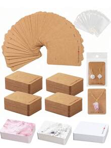 400 chiếc (200 Thẻ + 200 Túi) Làm thủ công với Vòng cổ Hoa tai Thẻ giấy Kraft dày có túi trong suốt Bộ đóng gói quà tặng trang sức - Nhiều màu - Xem 2