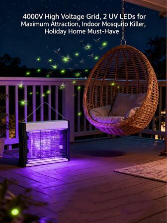 Regalo de Navidad, Mata moscas eléctrico USB-C 4000V con 2 LED UV, Mata mosquitos para interiores para el hogar, para niños y mascotas, trampa colgante para moscas con bandeja desmontable, artículos esenciales para el hogar en vacaciones