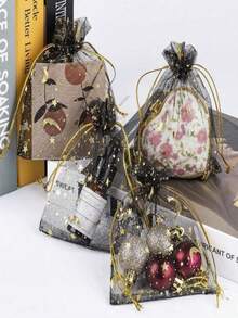 10pcs/30pcs/50pcs/100pcs Moon And Star Printed Zipper Organza Bags, Gift Packaging Bags, DIY Gift Bags, Suitable For Occasions Such As Cosmetics, Jewelry, Bride-Related Scenarios, Souvenirs, Valentine's Day, Easter, Graduation Ceremonies, Back-To-School Season, Thanksgiving Day, Holiday Parties, Etc.Ramadan - Multicolor - View 6