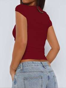 Blusa de mujer Vaiaye de punto con cuello cuadrado, recorte en forma de diamante, cintura ceñida y silueta esbelta - Perfecta para citas navideñas