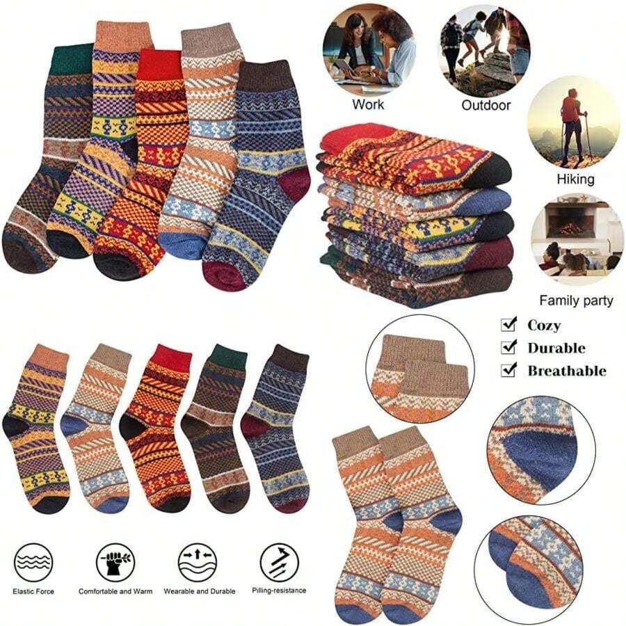 4 pares de calcetines invisibles para mujer, corte bajo, antideslizante, talla 5-11 (beige + negro, zapato de mujer de EE.UU. 5-7 (8.5 "-9.3")(Talla única C-01 5 Pack Warm Socks) - Multicolor - Ver 1
