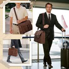 NEWHEY 17 Inch Men's Vintage Leather Messenger Bag, Magnetic Closure Large One Shoulder Laptop Briefcase For Office, Travel, College - Multicolor - View 6