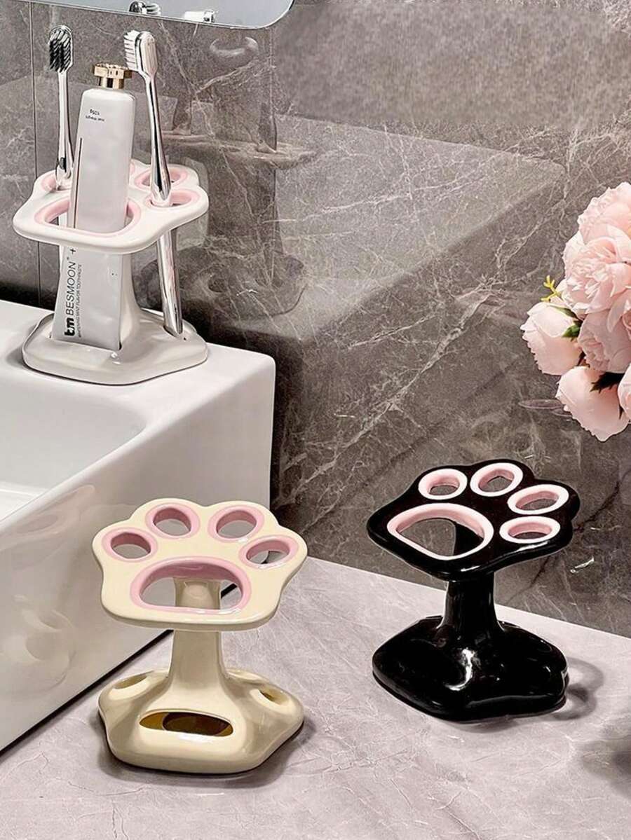 Estante de almacenamiento de cepillos de dientes de cerámica, soporte de base para cepillos de dientes lindo para el baño, artículos de baño de lujo para el soporte del cepillo de dientes y el dentífrico - Multicolor - Ver 1