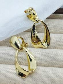 2 chiếc khuyên tai kẹp hình giọt nước bạc tối giản, khuyên tai hình học thanh lịch không xỏ khuyên - Bạc - Xem 14