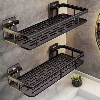 浴室收纳架，魔术贴，适用于马桶、洗手间、淋浴房、洗脸盆等，墙面收纳架，浴室配件（两种安装方式：无需钻孔，或使用膨胀螺丝钻孔以获得更牢固耐用的效果。您可以根据自身需求选择不同的安装方式）