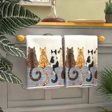 1pc/2pcs Cat Cartoon Kitchen Towel,Soft & Absorbent Machine Washable Polyester Dishcloth, Perfect For Kitchen Decor, Cooking.Baking, Holiday Decor & Bathroomssentials, TableDecor, Kitchen Supplies, Home Decoration, New Home Bathroom Housewarming Gift, Kitchen Towels - Multicolor - View 1