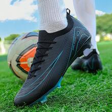 新款足球鞋推荐，适合学校、学生、比赛、训练，长鞋钉，耐用，防滑，抓地力强，男女成人通用 - 黑色 - 查看 4