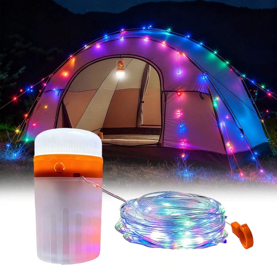 Luces de cadena para camping, luces de camping recargables RGB 4 en 1 portátiles, luces de hadas de tienda duraderas, luz de camping USB para autocaravanas, tiendas de campaña, campistas, senderismo, con múltiples modos disponibles - Blanco - Ver 1