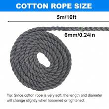 Cotton Rope, Black Cotton Cord, 3 Strand Twisted Macrame Cord (Grey, 6mm X 16 Feet),6mmx16Feet,Gray - 灰色的 - 查看 4