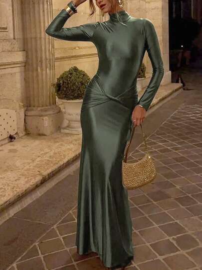 DOUCIU Long Sleeve Ruffles Hem Bodycon Elegante Maxi Dresses Vacation view 4