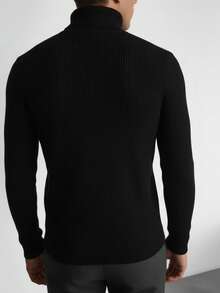 Men's Autumn/Winter Versatile Regular Shoulder Long Sleeve Ribbed Turtleneck Sweater - Black - View 5