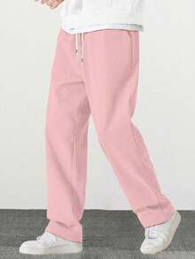 Men's Straight Knit Pants, Loose Fit Casual Sweatpants, Versatile For Spring And Autumn - Pink - View 6