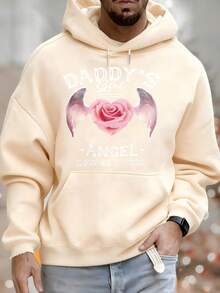 Daddy's Girl I Used To Be His Angel Now He's Mine Men's Hoodie With Rose Wing Print, Versatile Autumn And Winter Casual Top, Suitable For Leisure And Sportswear, Fashion Gift, Best Choice For Holiday Gifts. - 杏色 - 查看 6