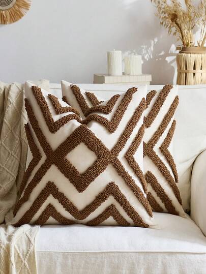 1pc/2pcs Beige Boho Throw Pillow Covers 45X45cm, Woven Tufted Decorative Pillowcases With Tassels Bohemian Cushion Covers For Couch Sofa Car Bedroom Living Room