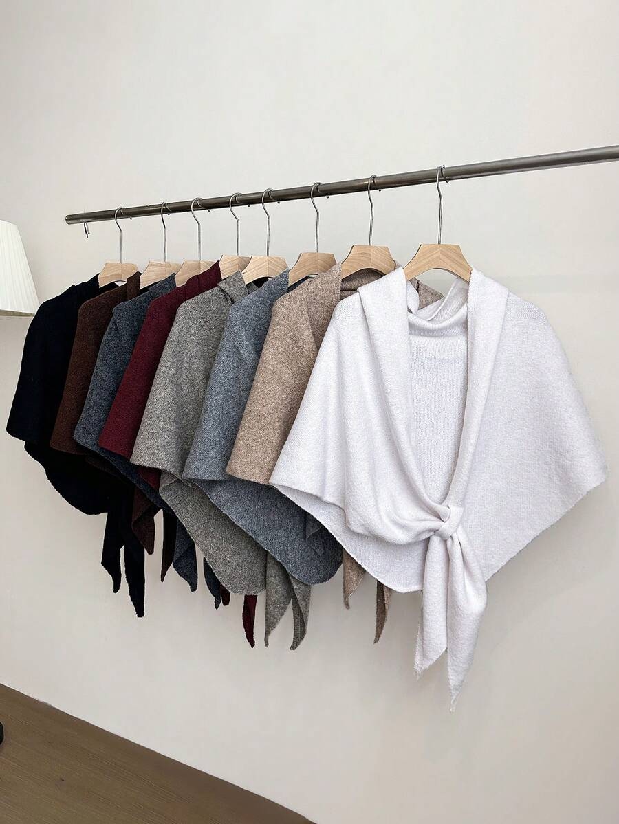 1pc Women's Solid Color Triangular Wool Blend Loose Knit Shawl, Elegant Style, Suitable For Outdoor Travel In Autumn/Winter And Snowy Season
