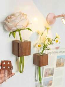 1个优质木质磁性花瓶 - 3D创意试管插片设计，强力磁性冰箱贴，固定牢固（防掉落），迷你尺寸花瓶磁铁，适用于鲜花，可用于冰箱、厨房、卧室、办公室和墙面装饰，现代家居装饰配件，时尚磁性花瓶，打造优雅日常装饰 - 彩色 - 查看 2