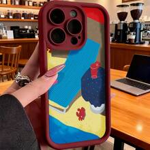 Funda de teléfono con diseño de arte abstracto colorido para  14 Pro Max,  13,  12,  Galaxy S23, S22, S21, protector de teléfono, funda de pareja, regalo para novio o novia, presente de vacaciones - Burdeos - Ver 7
