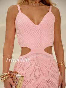 Women's Midi Dress, Knit With Lace, Party, Beach, Sophisticated, New Year's Eve, Christmas, Vacation, Beach, Wedding, Bridesmaid - 淺粉色 - 查看 3