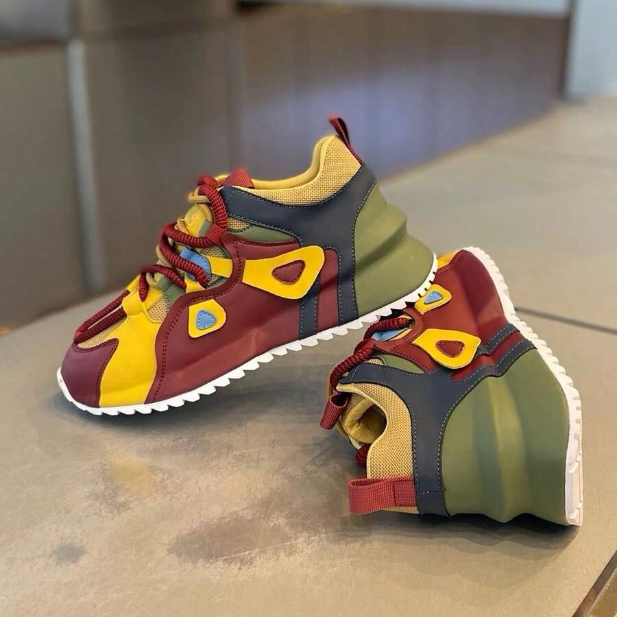 Multi-Color Patchwork Party Sneakers With Serrated Soles - Gỗ đỏ - Xem 1