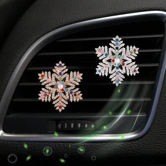 1pc Bling Rhinestone Snowflake Car Air Vent Clips, Lovely Snowflake Car Air Fresheners Vent Clips Charms, Cute Rhinestone Snow Vent Clip, Sparkling Christmas Car Air Conditioning Decoration, Beautiful New Year Car Decoration