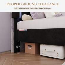 SHA CERLIN Estructura de cama tapizada de tamaño individual/doble/queen con luces LED, cabecero ajustable de terciopelo con diseño ondulado, sin ruido, plataforma de cama de listones de madera, fácil montaje, sin necesidad de caja de resortes, color negro - Negro - Ver 5