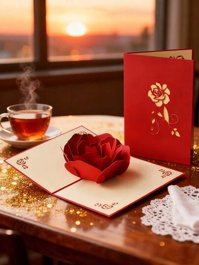 Valentines Day Card For Her, 3D Rose Bouquet Pop Up Card With Envelope, Hunger Handmade 3D Pop Up Rose Flower Birthday Cards Creative Greeting Cards Papercraft (ROSE), For Anniversaries, Mother's Day, Weddings, And Valentine's Day