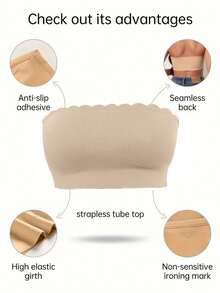 女士夏季无肩带文胸，无缝无钢圈，露背设计，弹性荷叶边装饰，舒适无衬垫，适合日常穿着、婚礼、健身、性感场合。