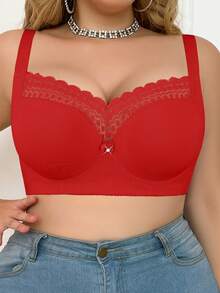 MIMILEMON Plus Size Women's Underwire Bra - Wide Straps, Lift & Side Support, Lace Trim & Bow Details, Comfortable Full Coverage, Suitable For Daily Wear - Red - View 7