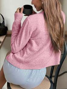 Spring And Autumn Winter New Women's Round Neck Small Shell Buckle Twisted Long Sleeved, Knitted Cardigan Top Women's Short Loose Comfortable Sweater Jacket Pink - Hồng - Xem 3