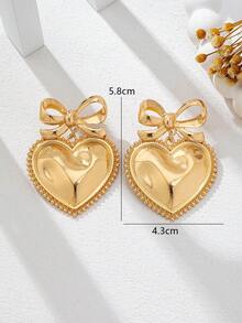 1 Cặp bông tai mặt trái tim xếp nếp nơ phóng đại độc đáo theo phong cách Châu Âu & Châu Mỹ thời trang - Vàng - Xem 3