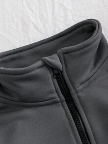 女童卡通印花纯色卫衣长裤两件套，简约设计，适合春、秋、冬季穿着。 - 深灰色 - 查看 3