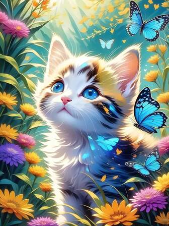 1 pieza Kit de pintura de diamantes de gato adulto - Juego de arte de diamantes de gato adulto, Pintura de diamantes 5D, Pintura de diamantes DIY de perforación completa, Kit de artesanía de arte de gemas florales, 12x16 pulgadas