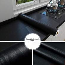 1 Roll Black Wood Grain Peel And Stick Wallpaper, Waterproof And Moisture-Proof, Removable, Suitable For Cabinets, Drawers, Countertops, And Can Be Used For Decorating Walls, Doors, Furniture, Living Room, Bedroom, Kitchen, And Other Home Decor. - Black - View 9
