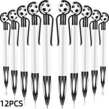 6/12 piezas Bolígrafos de fiesta de fútbol, retráctiles de agarre suave de plástico con punta de bola de colores vivos, cómodos para escribir con precisión en la escuela y la oficina (Negro, Vívido) - Blanco y Negro - Ver 9