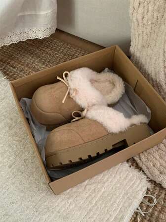 XIXITIAO 1 par de pantuflas con lazo decorativo, pantuflas cómodas y a juego con todo, antideslizantes, cálidas y gruesas para uso en exteriores en invierno