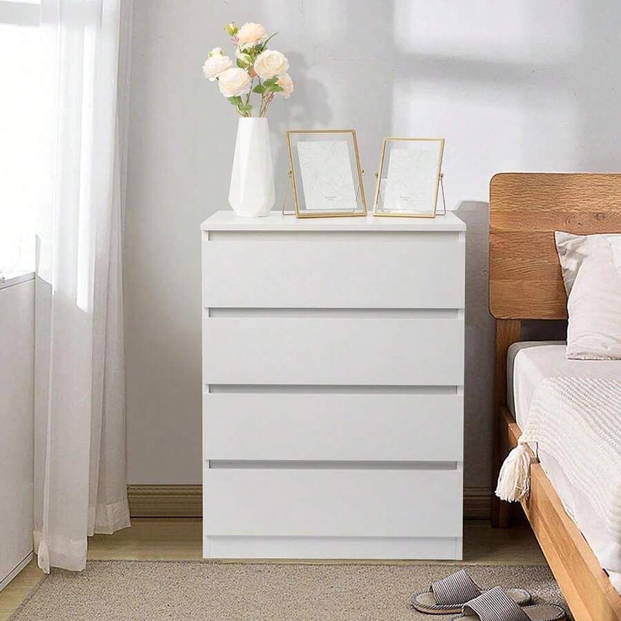 VERYKE 4 Drawer Dresser, Modern Chest Of Drawers Without Handle, Wooden Tall Nightstand For Bedroom, White - 白色 - 查看 1
