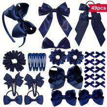 bilicaca 49pcs Navy Blue Hair Accessories Set, Handmade Headband, Hair Clips, Hair Ties, Ponytail Hair Bands Combination, Back To School Hair Accessories - Navy Blue - View 1